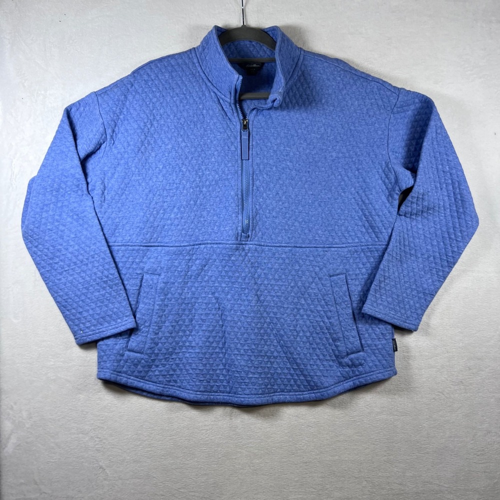 Eddie Bauer Womens XL Blue Quilted Quarter Zip Pullover Sweatshirt Heathered